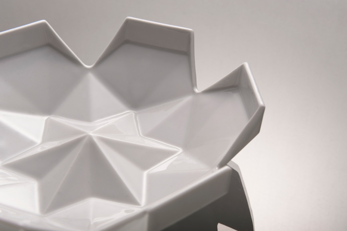 origami  porcelain bowl ashtray cubism snow White art ceramics  polygon