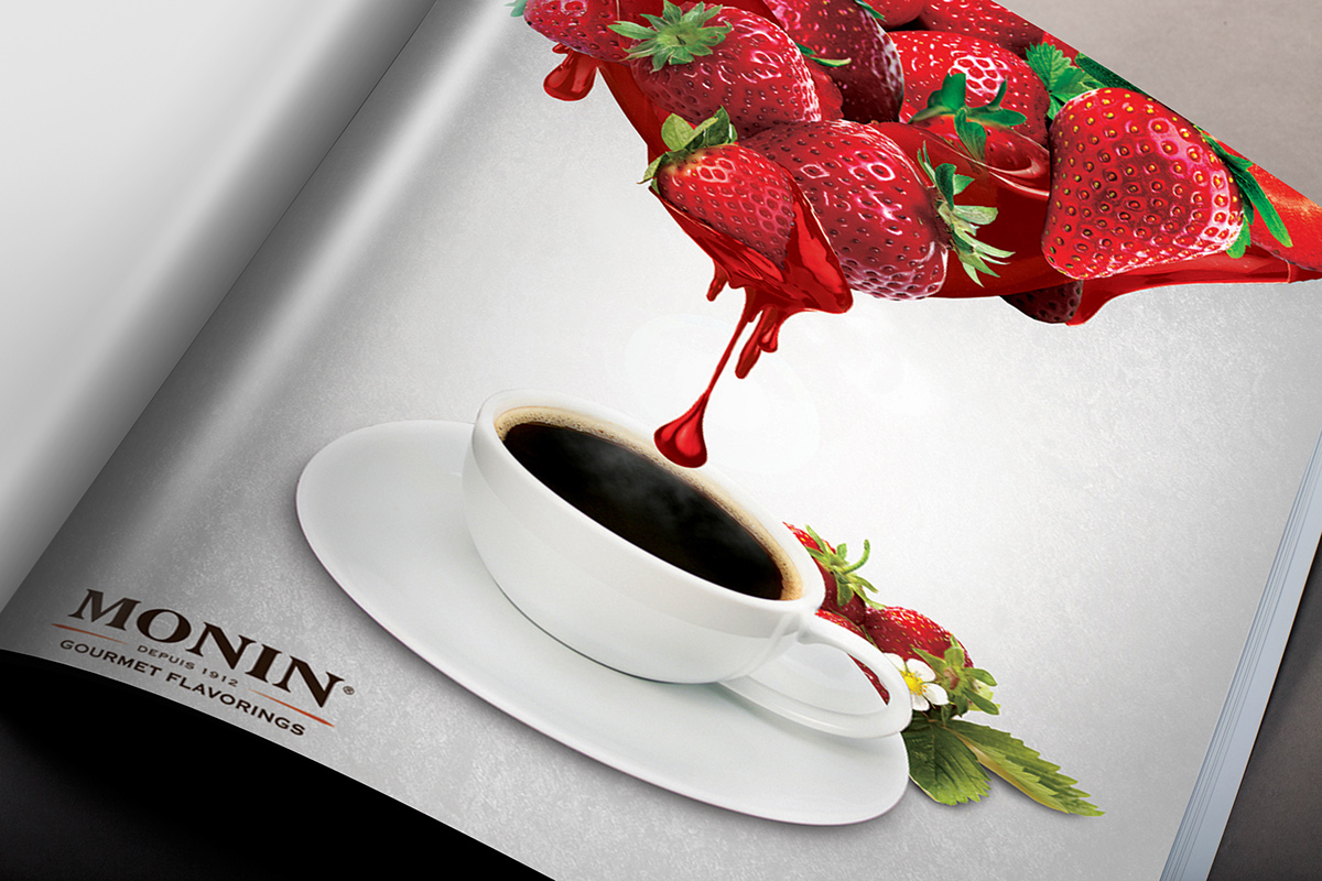 monin Flavours strawberry Coconut Coco chocolate syrup Coffee tasty print Stand