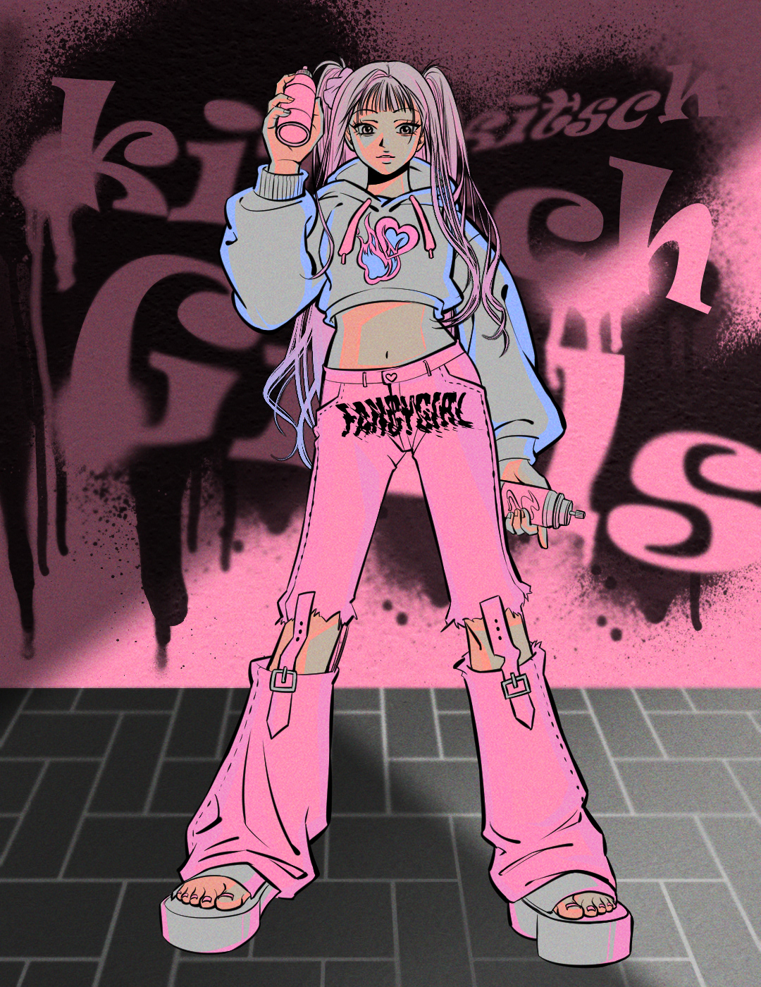 anime art design girls illust ILLUSTRATION  kitsch newtro pink punk Retro