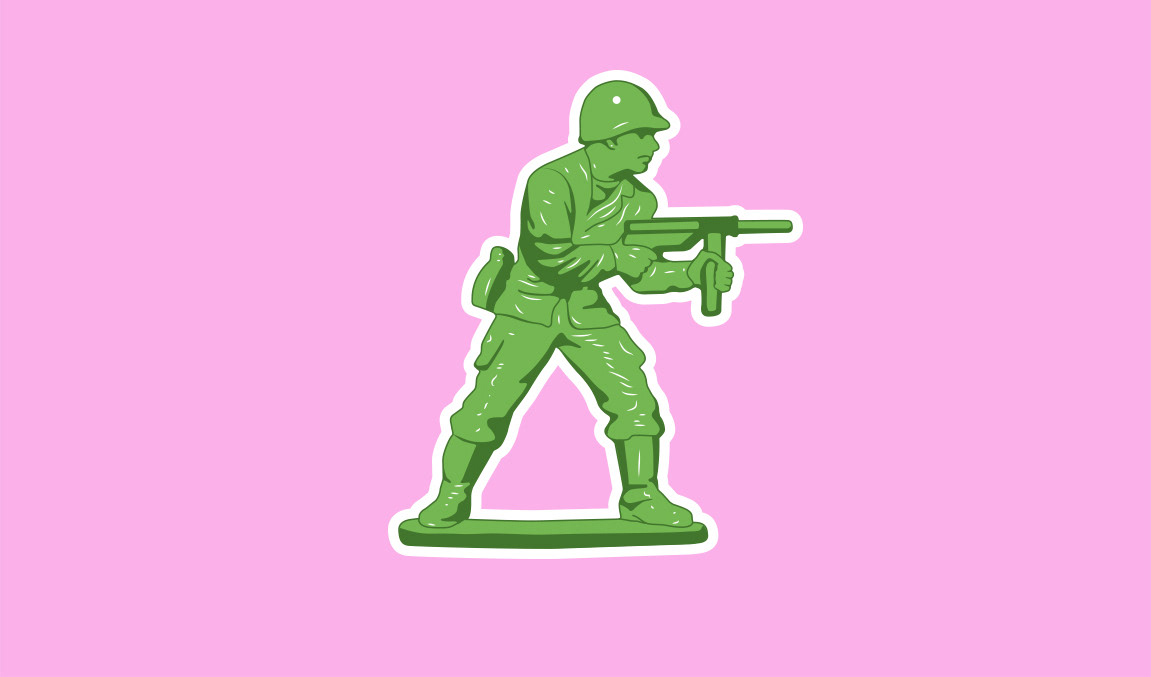 graphic design skateboard print toy soldier