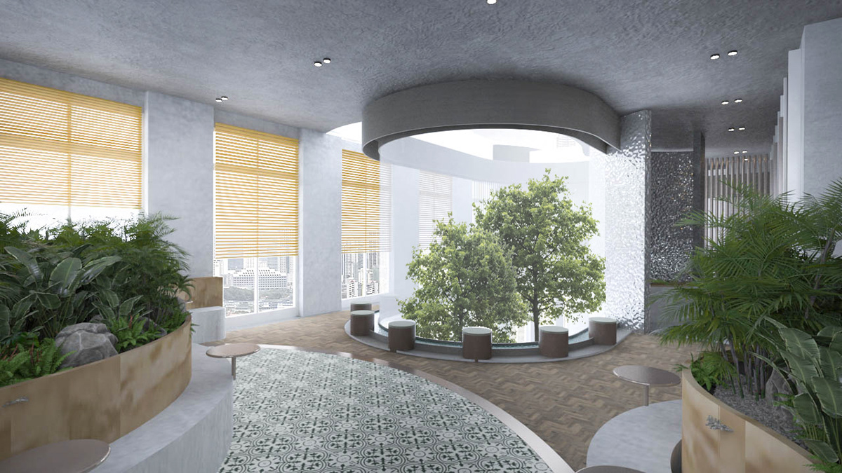 Biophilic Design green Hospitality hotel interior design  Render sanctuary Tropical visualization