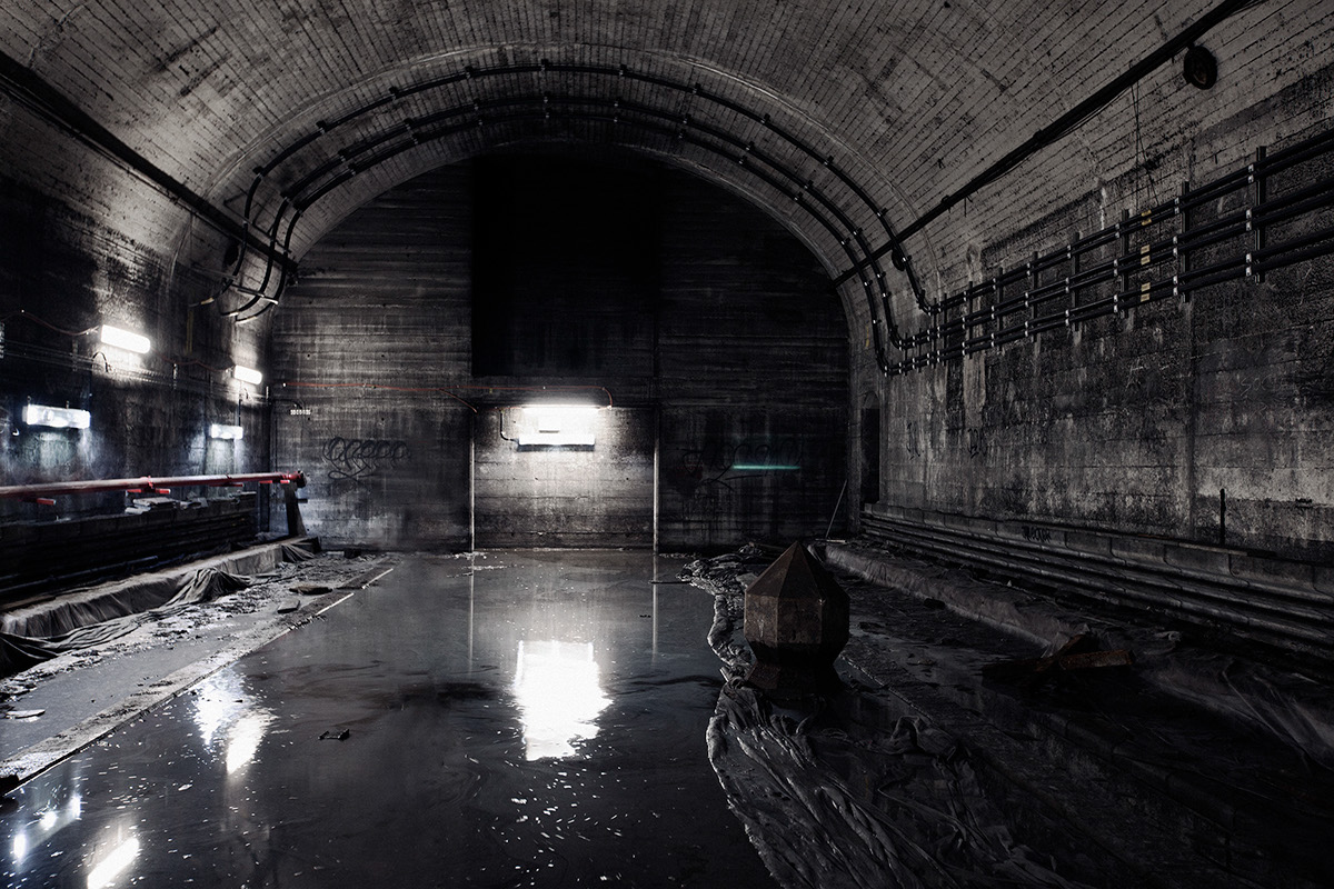 underground tunnel abandoned railway station darkness wet
