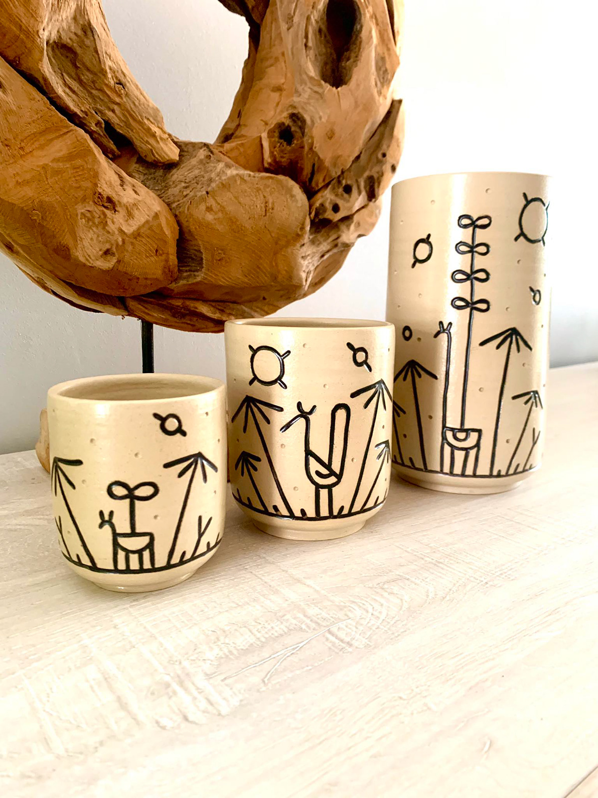 ceramic enamel Pottery linework paleoart tribal cups Ramen Bowl paleo Pots