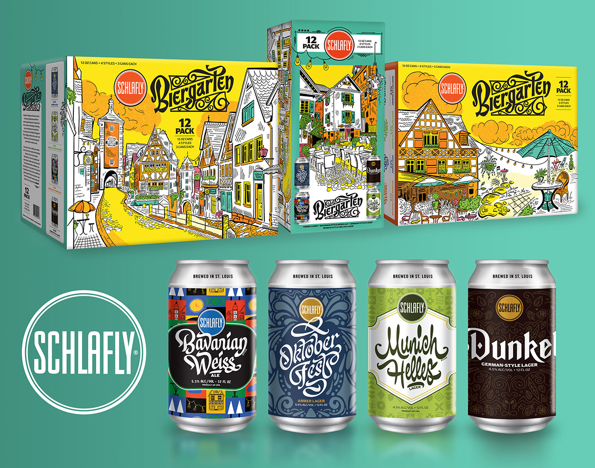 Packaging and label design for Schlafly Beer and their Biergarten German inspired craft beers. 