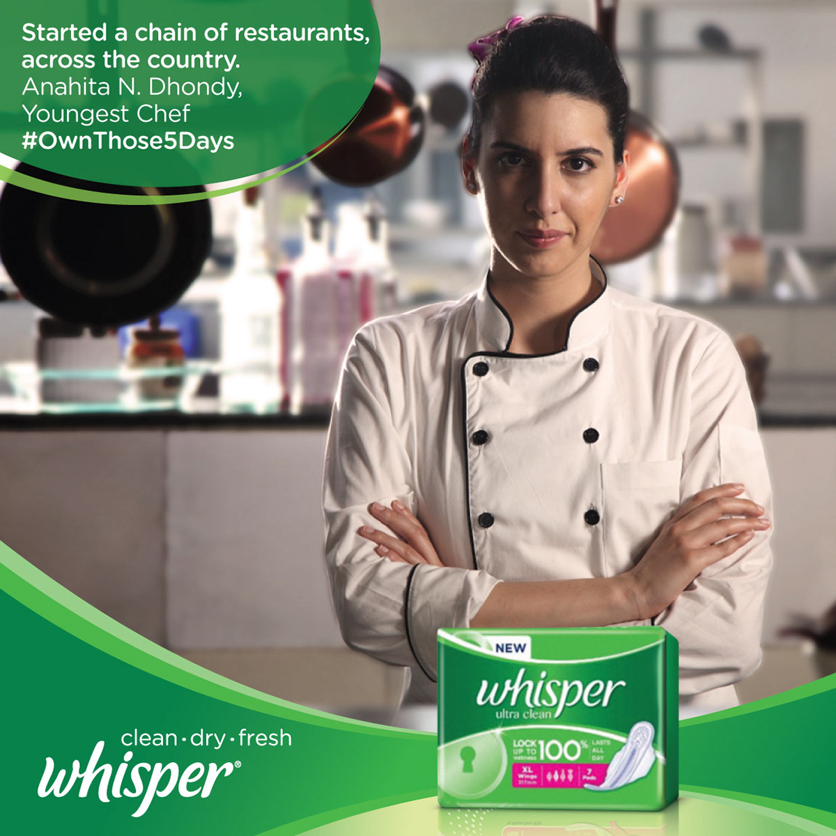 Whisper sanitary pad periods #OwnThoseFiveDays protection p&G napkin confidence menstruation hygiene