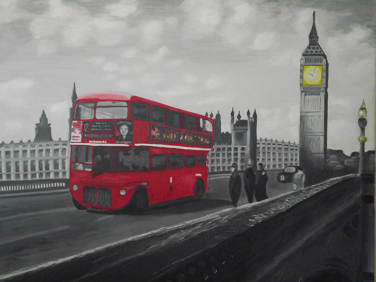 Oil Painting London london bus