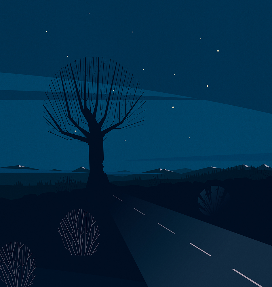 geometric vector Landscape night Tree 