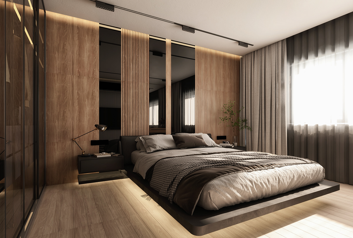 3D architecture bed bedroom Interior interior design  modern Render visualization vray