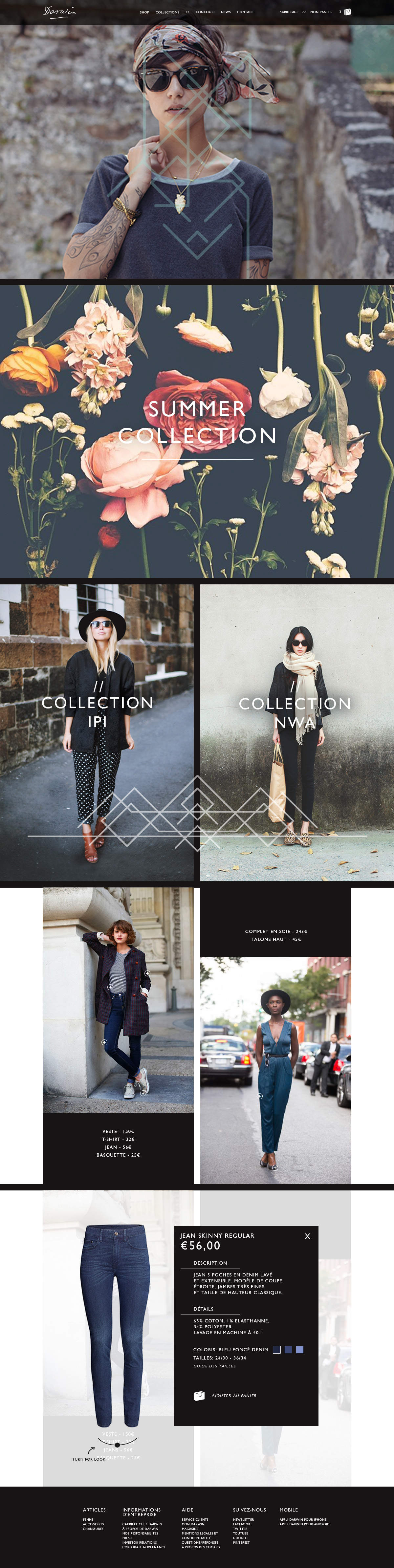 darwin Web prototype Layout e-shop Ecommerce clothes Mode site creation femme woman female tendance