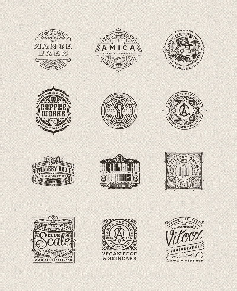 monogram badge lettering frame woodblock logo