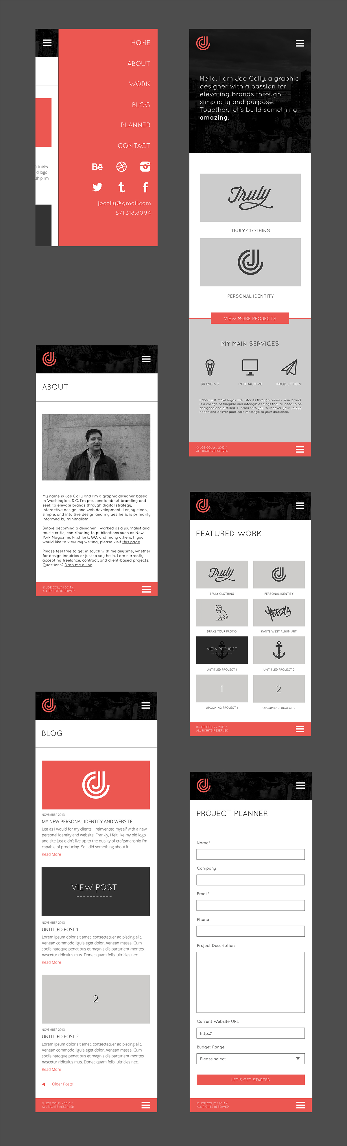 Website personal website Responsive Design interaction joe colly mobile Mobile-First minimal Minimalism