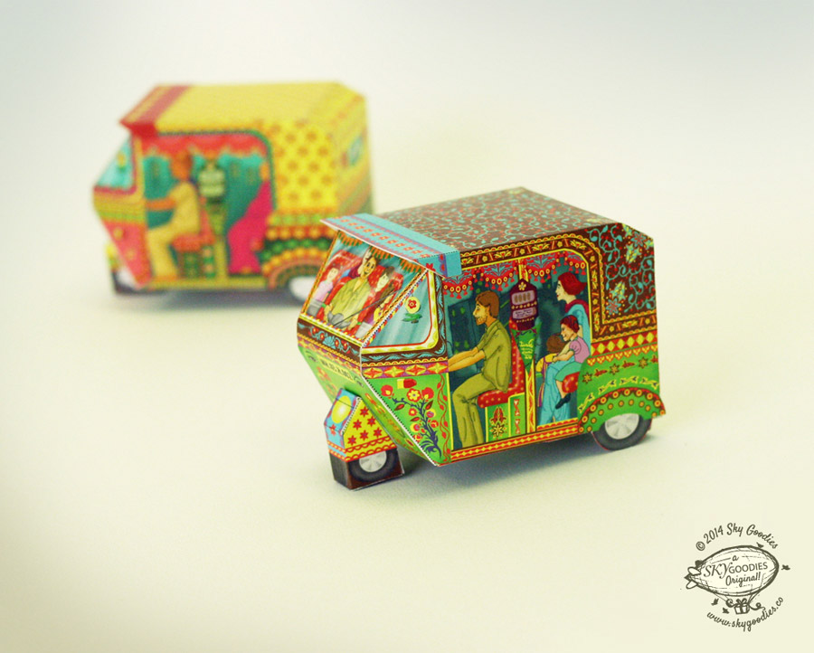 bombay Auto Rickshaw paper craft papercraft DIY do-it-yourself printable template 3D Miniature MINI Pop Art India