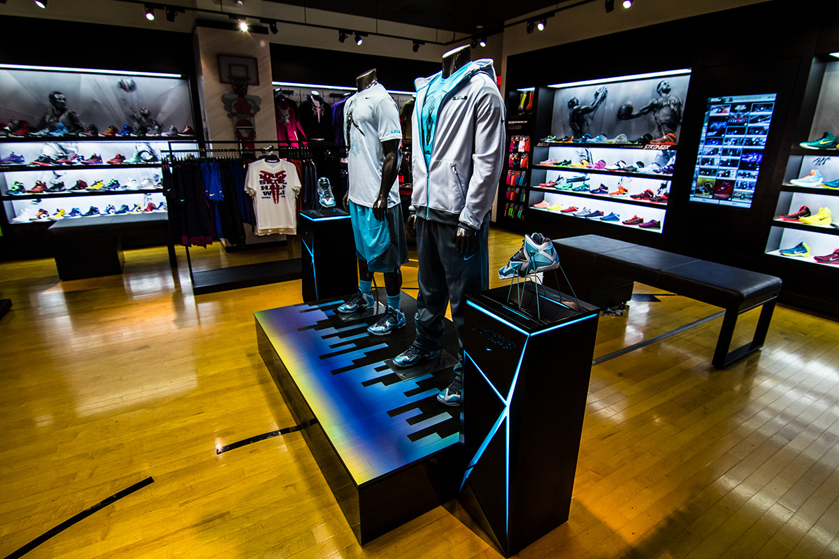 Nike LeBron blue gamma house of hoops basketball Foot Locker Retail Window Display shoes