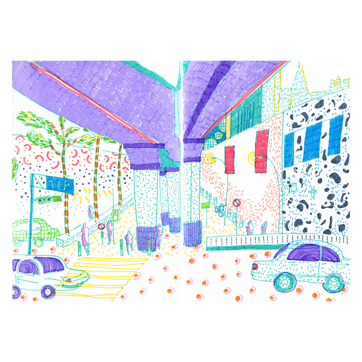 Urban ILLUSTRATION  pen colour city Drawing  doodle collage art pattern