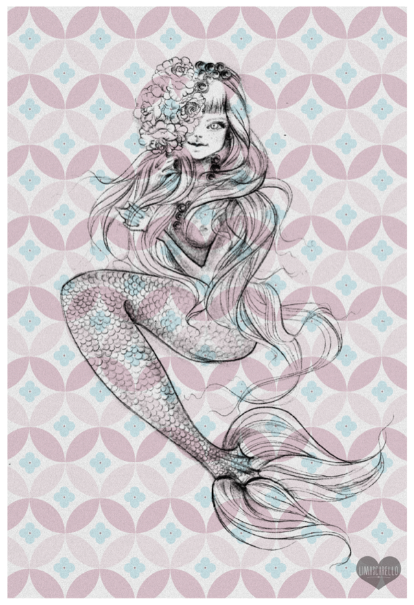 poster mermaid pencil sketch
