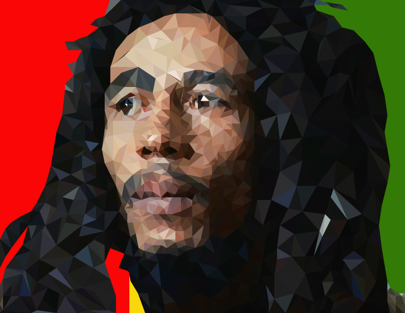 adobe illustrator Bob Marley Digital Art  vector vector art Vector Illustration Low Poly low poly portrait Bob Marley portrait jamaica