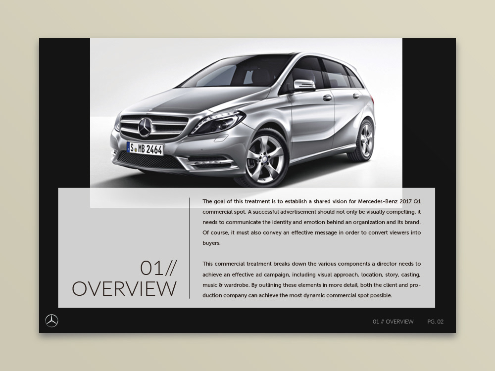 Adobe Portfolio Commercial Treatment Layout graphic design  print design  director tv ad agency publicity Mercedes Benz NDA