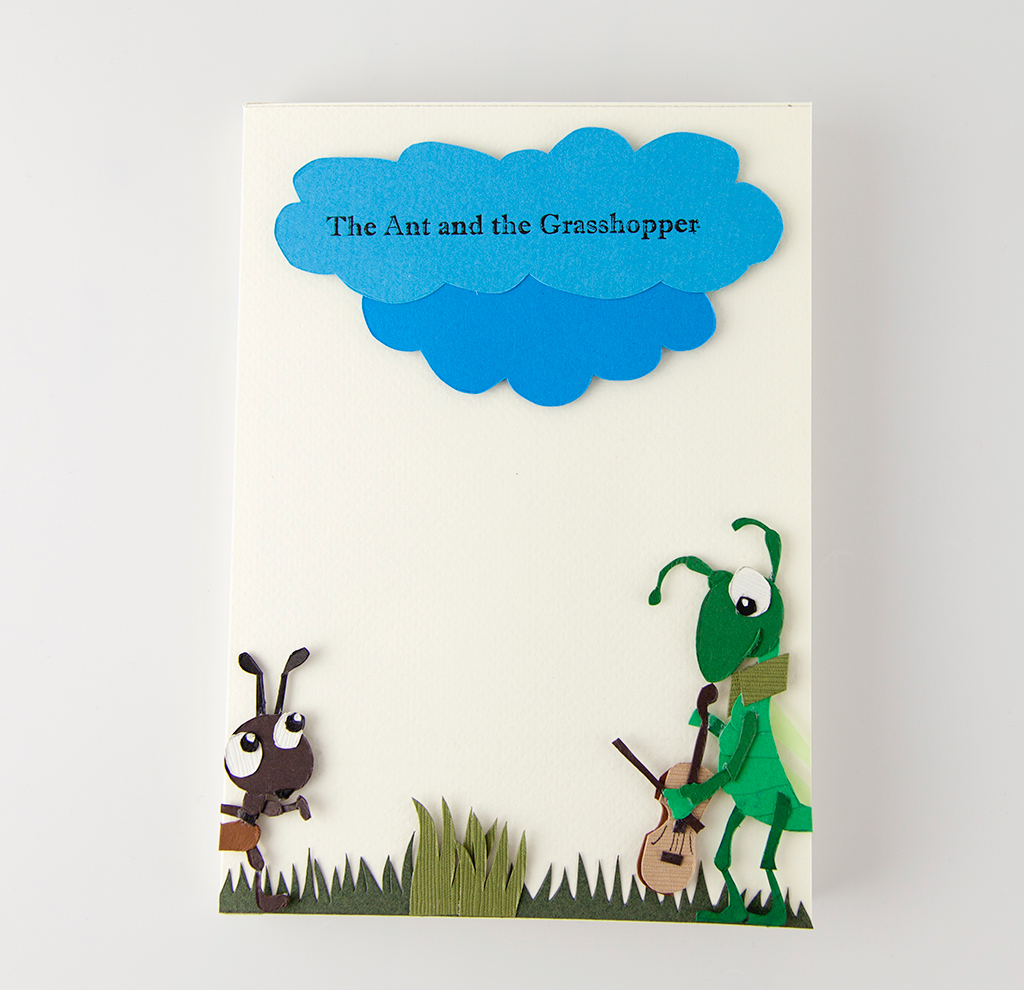 paper papercut letterpress paper craft ant Grasshopper story handmade box book