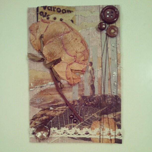 mixed media  collage  found objects  Dried Flower  buttons