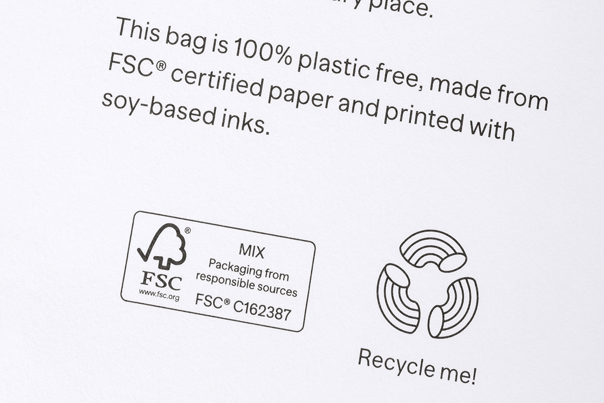 Close up of the back of a pasta box's accreditations and sustainability certification details