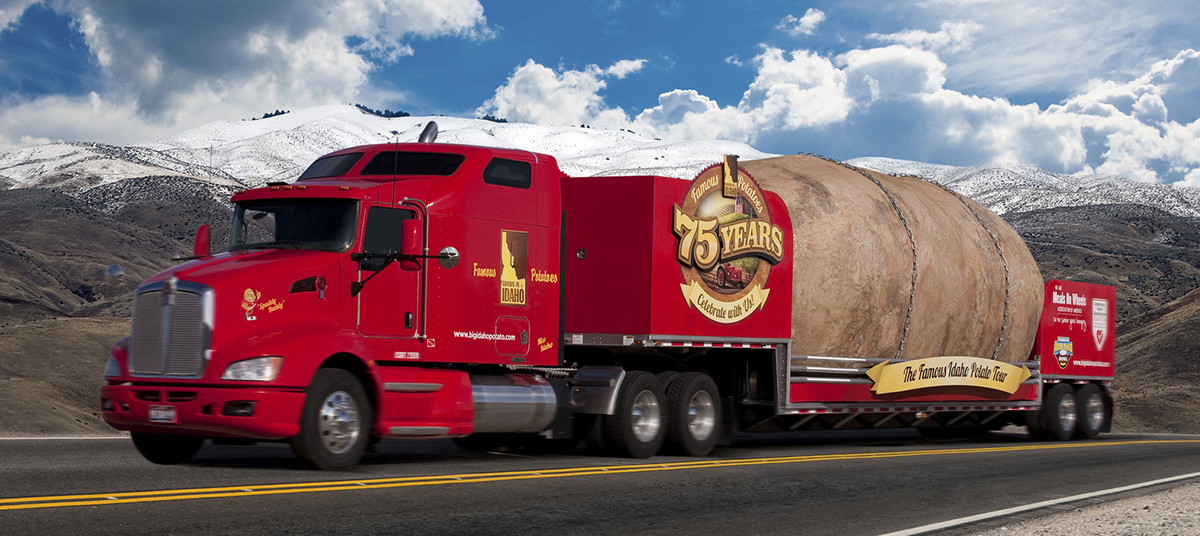Idaho potato Truck spud huge tater road sculpture highway SEMI trailer meals-on-wheels