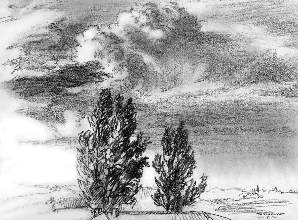 A quick graphite drawing made as a storm passed nearby my location in Taillecavat, South West France