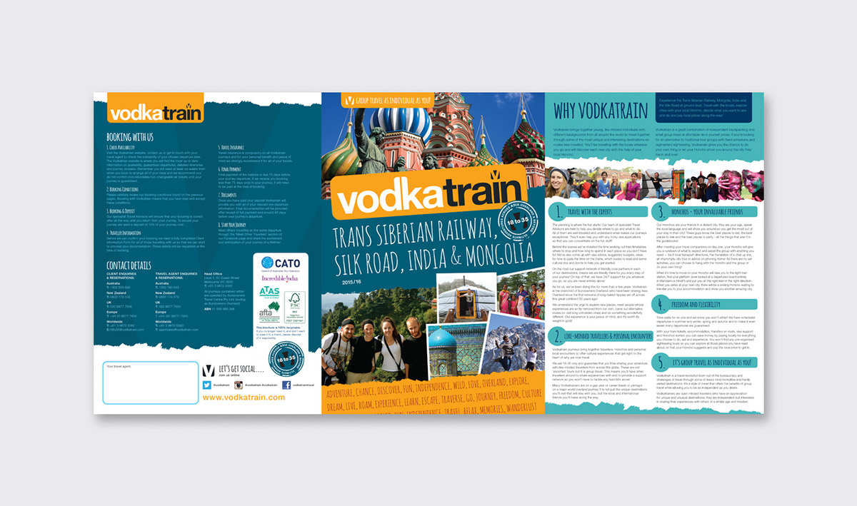 brochure design print design  Travel Brochure Vodkatrain overland World Travel branding  Layout typesetting