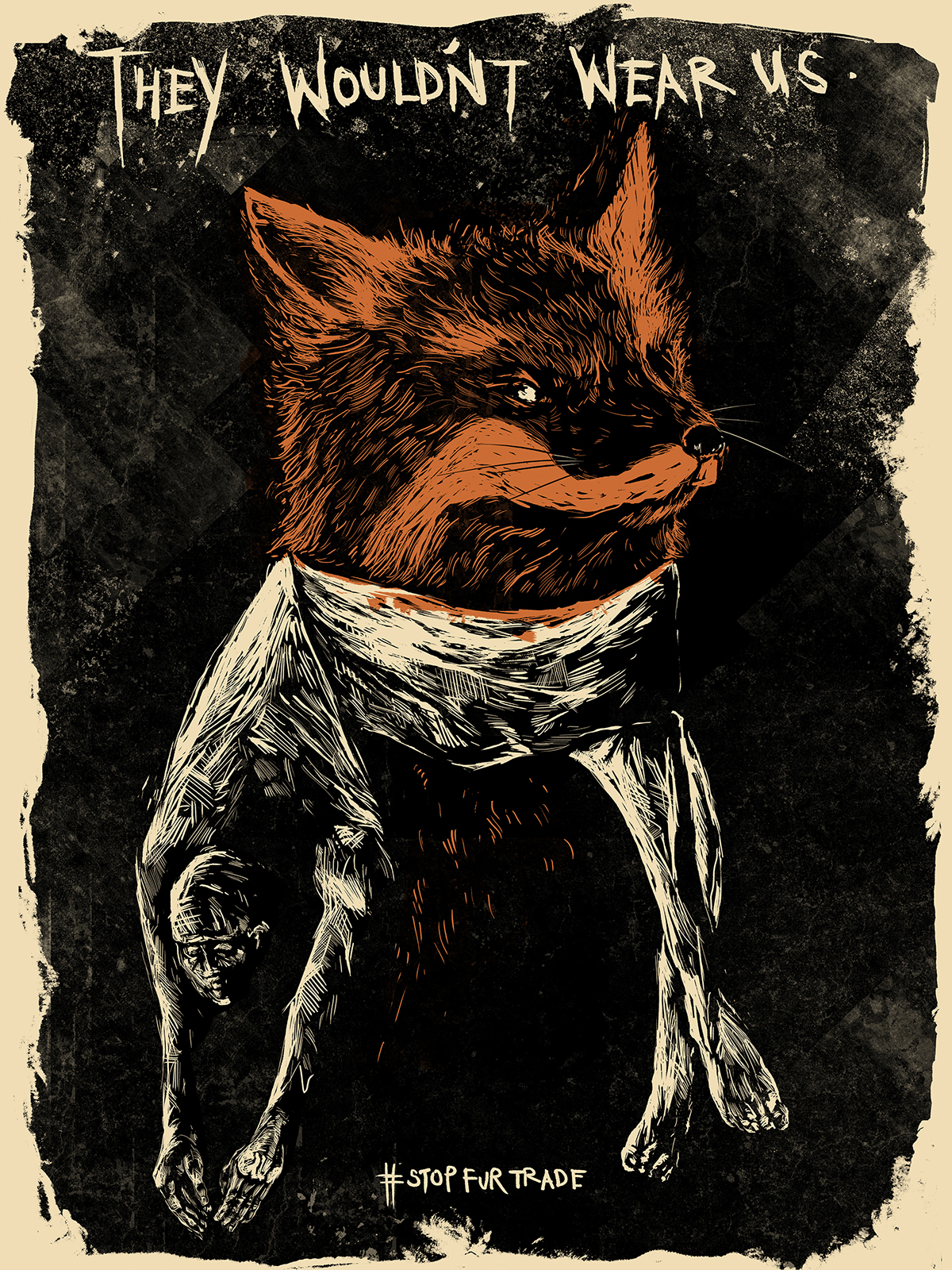 animals Peta furtrade killing posters draw woodcut printmaking