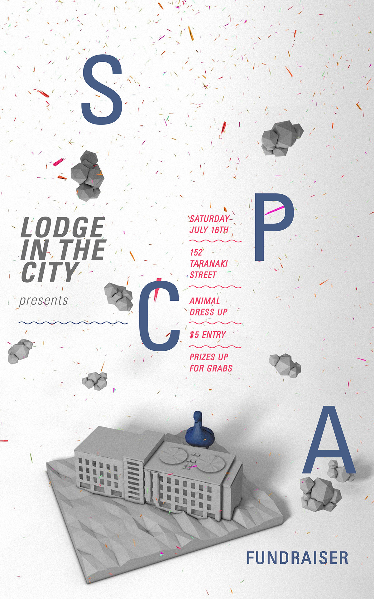 SPCA cinema 4d collage fundraiser confetti minimal