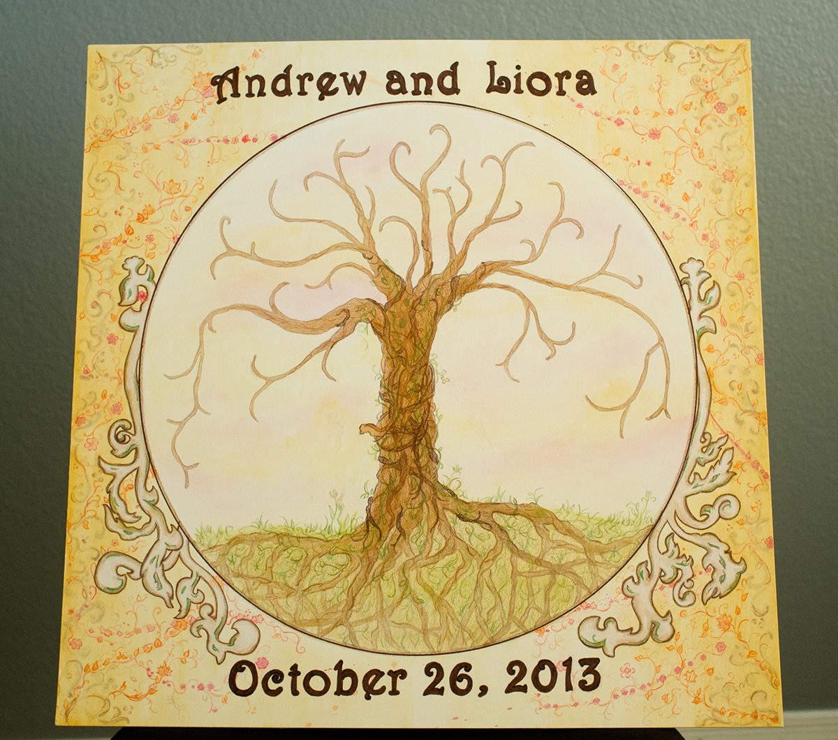 wedding fingerprint Tree  autumn Fall watercolor colored pencil craft