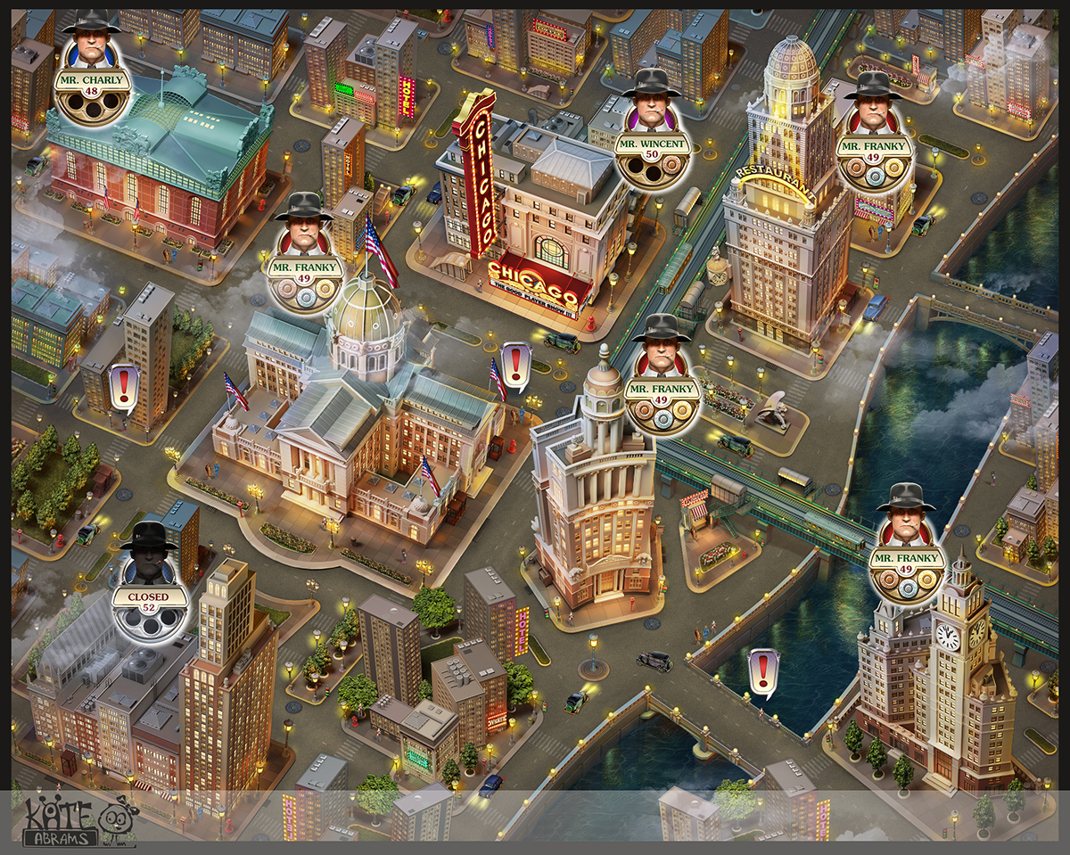 consept UI Poker gangster toun card game city citybilder Character map road Cars citylight