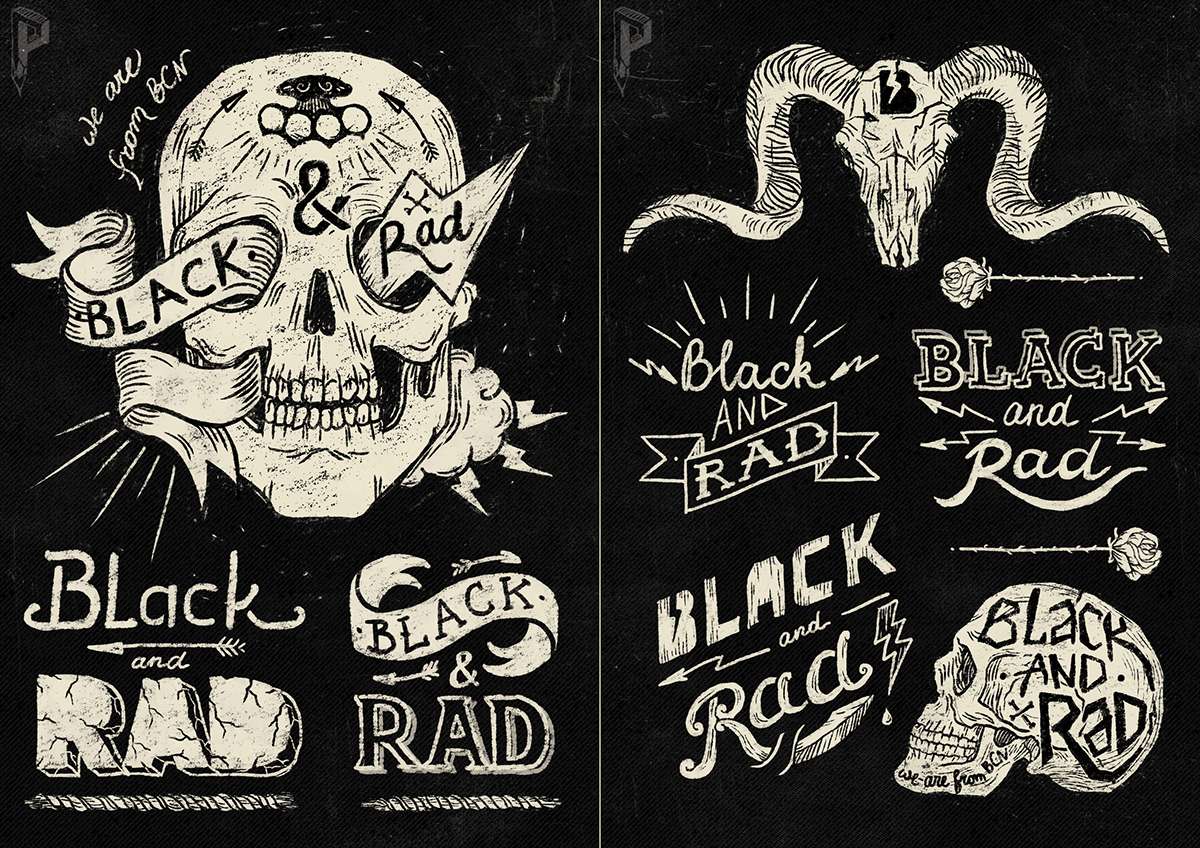 skull black rad black and white Handlettering lettering dark guns outlaw handcrafting horns animals sketch logo logotypes