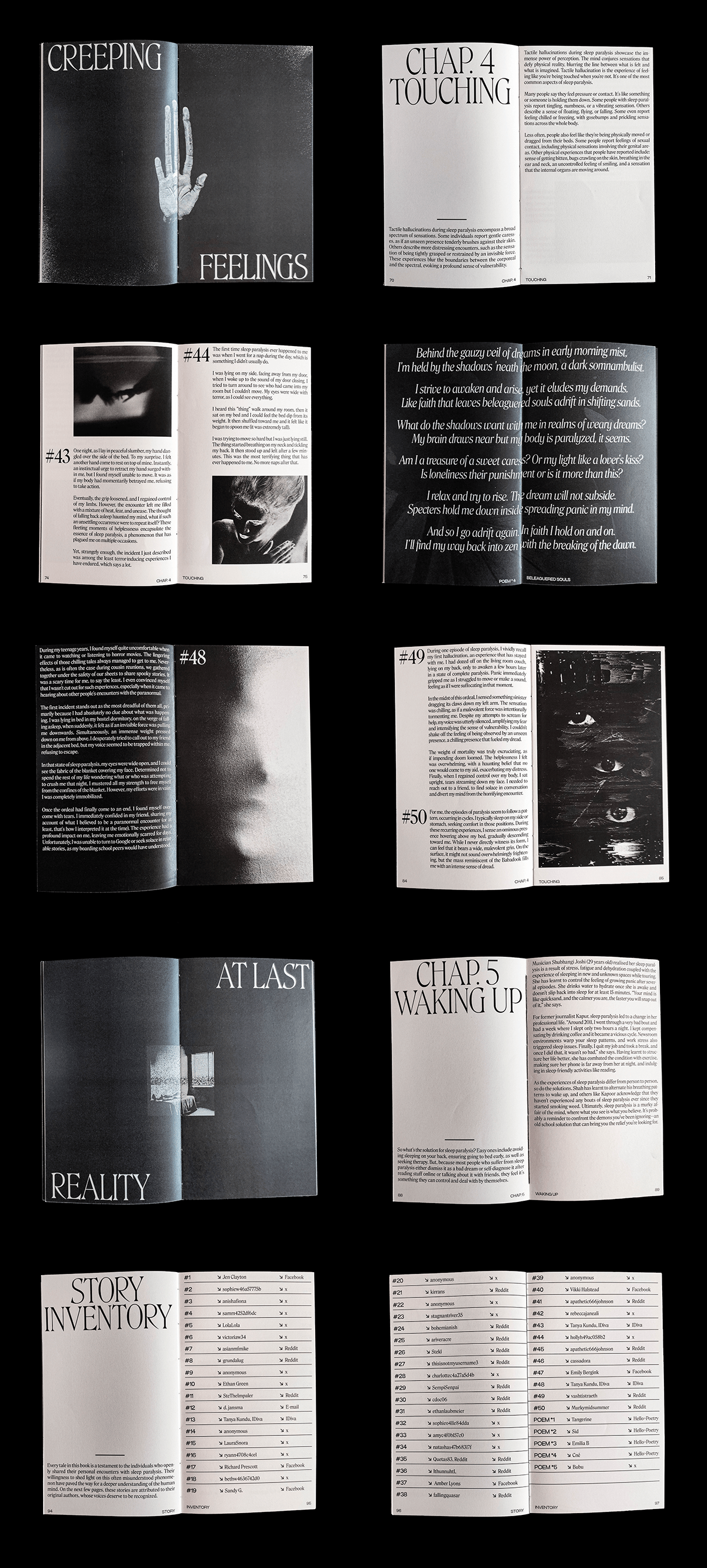 editorial design  Collection typography   Photography  graphic design  book sleep paralysis black and white publication book design