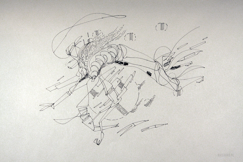 kaeghoro drawing cycle puzzle flowstate flowstate-drawing Character surreal abstract line drawing black and white