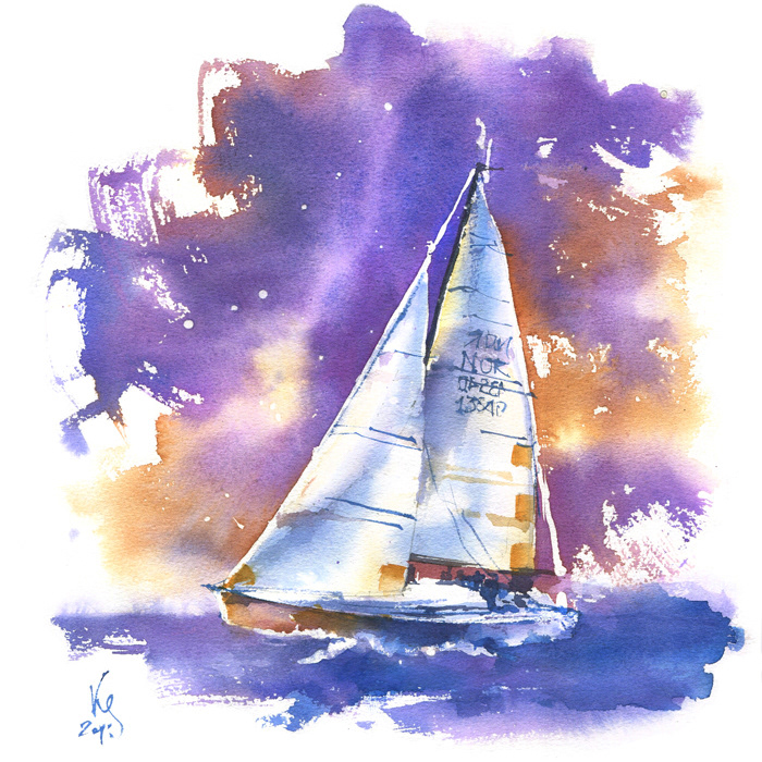 watercolor sketch sea yacht ship lighthouse journey adventure sailboat Ocean