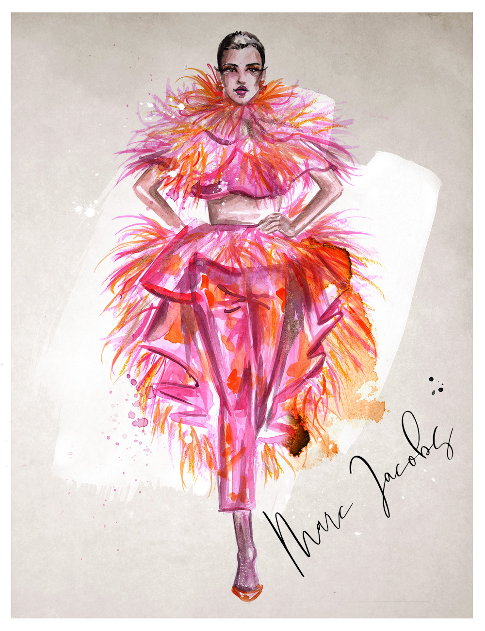 Fashion  moda runway passarela Marc Jacobs aquarela Ilustração desenho