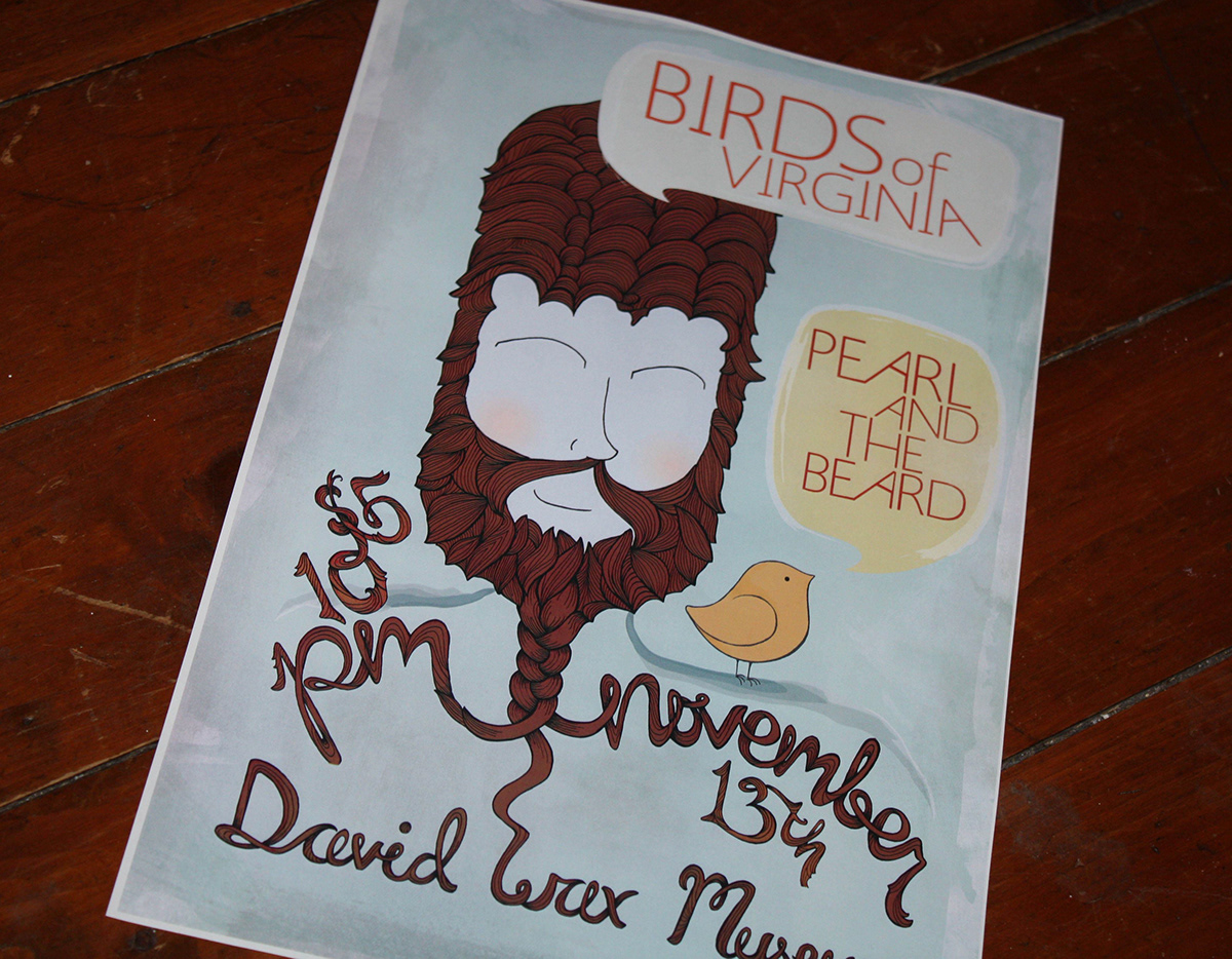 Dead Feather Moon owl concert poster hand drawn beard bird brain