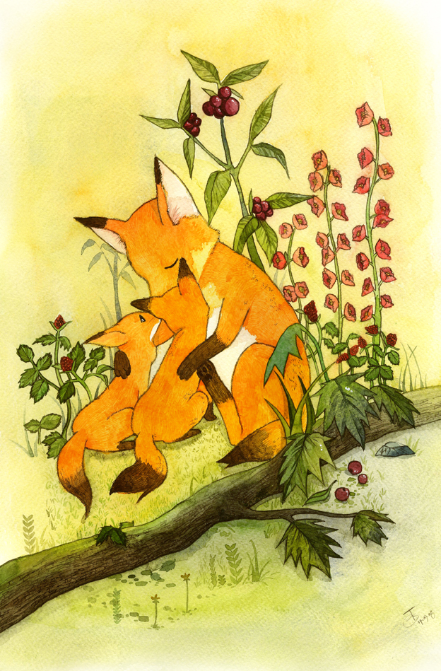 illust aesop fable FOX watercolor fairy tale