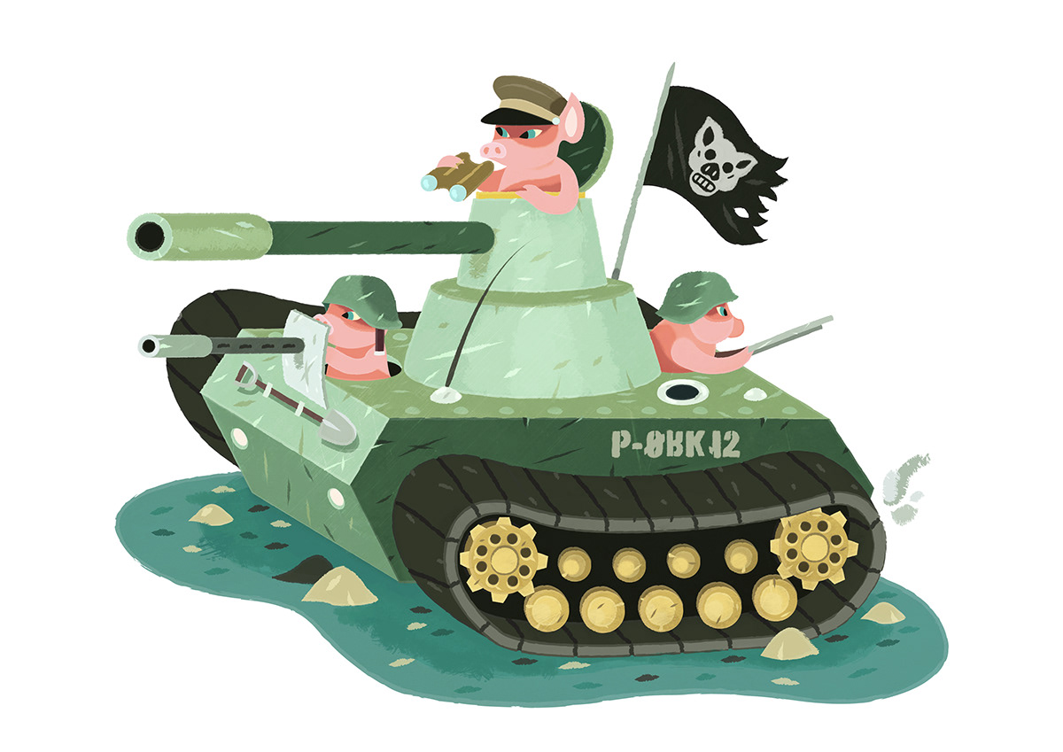 pigs pork characters War tanks planes Spitfire guns bombs Fun kids CHILDS Colourful 