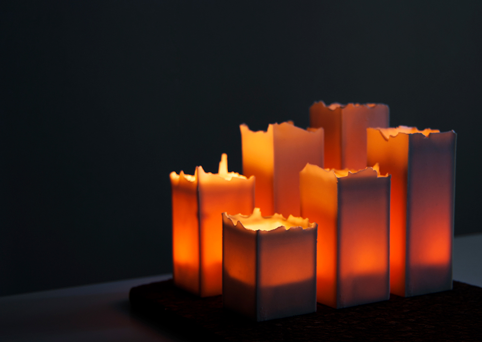 porcelain  fire  candle light Fragile ceramic installation