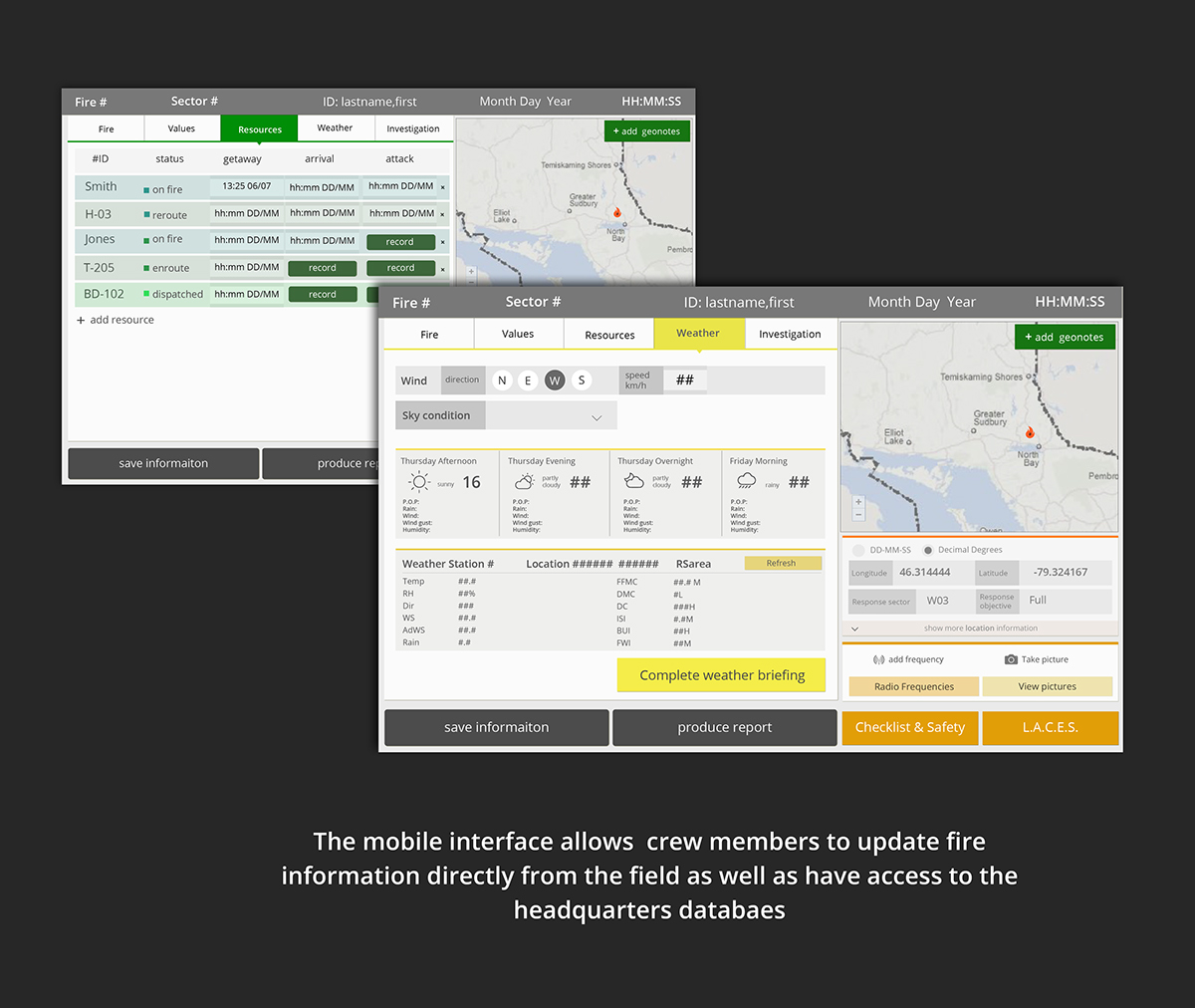 interfacedesign Interface mobile mobileapplication forestfires wildfire emergency-management response fireresponse interaction user-centred-design ecologicaldesign software dashboards dashboard-design