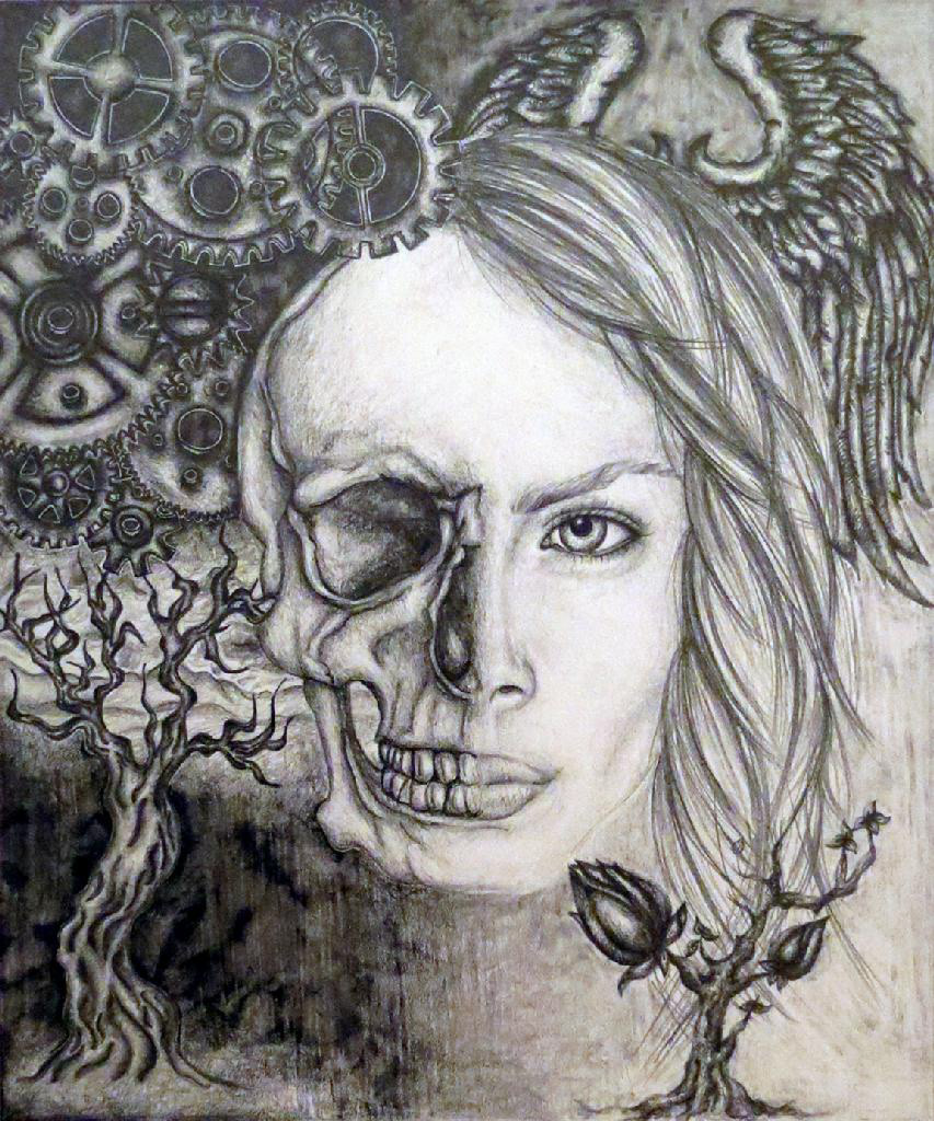 skull pencil dark girl