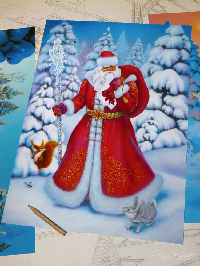 new year Christmas Новый год Рождество дед мороз  Снегурочка snow santa Nikolaus Weinnacht Furtree greeting print color Beautiful