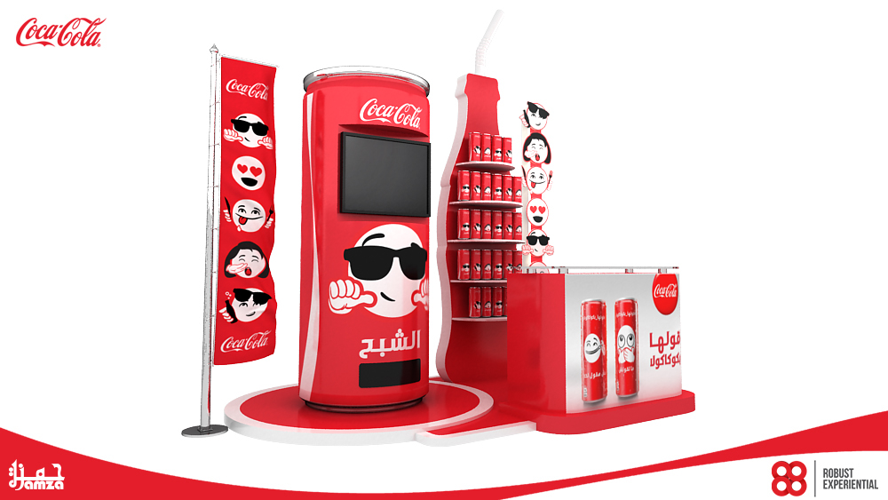 Coca Cola Emoji share a coke coke emoticans activation booth stall vending machine Kiosk cans