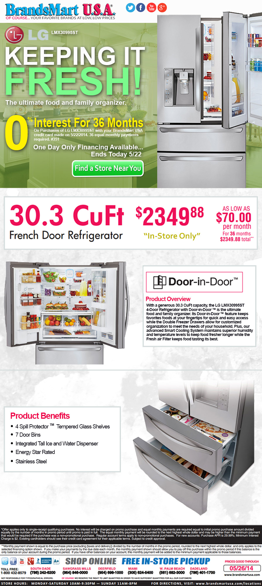 brandsmart usa lg refrigerator kitchen appliances