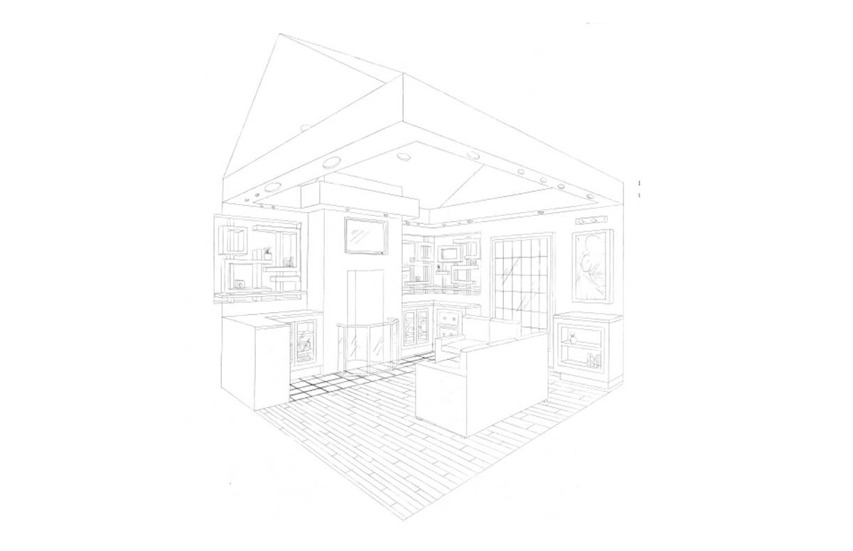 media room hand drafting two point Perspective