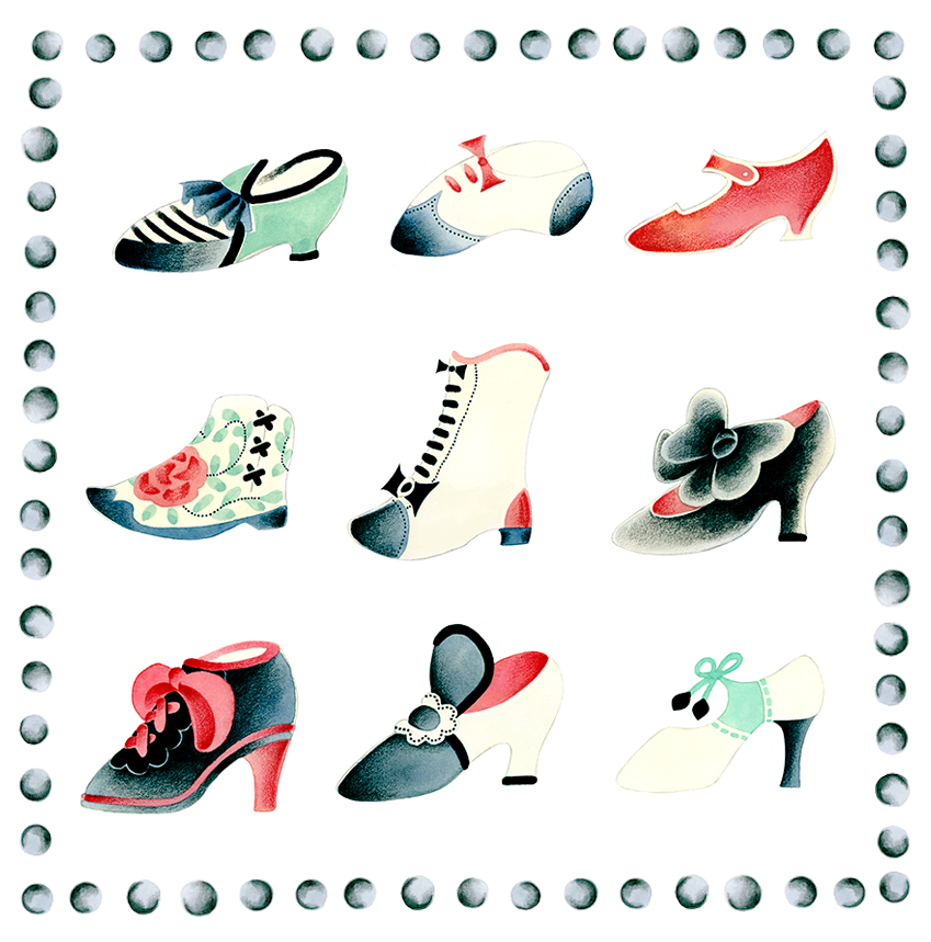 fashionillustration shoes vintage shoes scarf design watercolor ColorPencil pattern