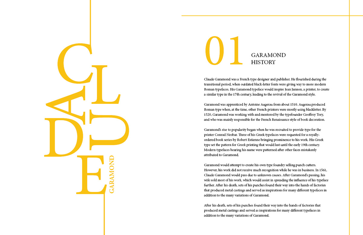 Garamond typography   type specimen book Typeface 27th Letter book design Layout InDesign print garamond font
