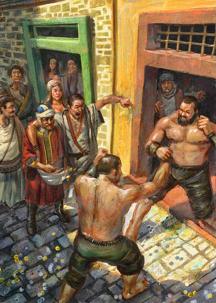 Fistfight medieval alley