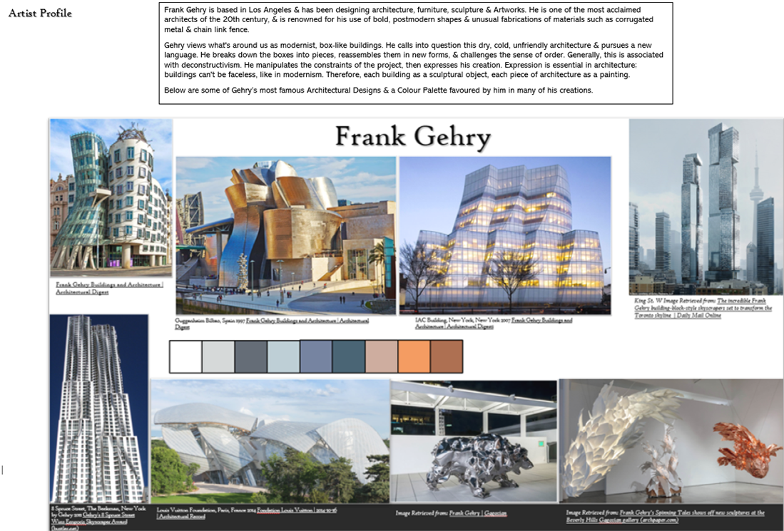 architecture artist design Frank Gehry graphic design  palette Project